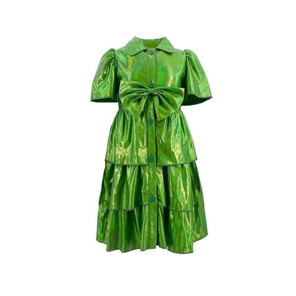 NWT Lola + The Boys iridescent emerald bow dress size 2 - Picture 2 of 8